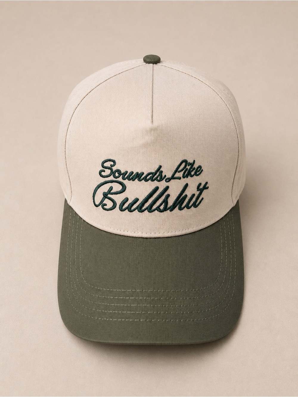 Zenana “Sounds Like Bullsh!t Two Tone Trucker Hat NEW Green/Cream - Picture 5 of 5